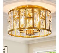 Harper Living 3-Light Flush Ceiling Lights, Crystal Ceiling Lamp Brass Finish, 30Cm Modern Chandelier Lighting