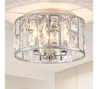 Harper Living 3-Light Flush Ceiling Lights, Crystal Ceiling Lamp Chrome Finish In Silver Silver