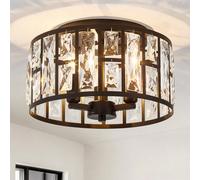 Harper Living 3-Light Flush Ceiling Lights, Crystal Ceiling Lamp Matt Black Finish, 30Cm Modern Chandelier Lighting