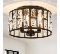 HARPER LIVING 3-Light Flush Ceiling Lights, Crystal Ceiling Lamp Matt Black Finish, 3xE14 Cap Type (No Bulbs) 30cm Modern Chandelier Lighting for Bedroom, Kitchen, Hallway, Dining Room