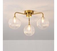 HARPER LIVING 3-Light Modern Ceiling Light, Chandeliers Brass Finish with Textured Glass Shades, 3xG9 Bulb Base, 47cm Flush Ceiling Lamp for Living Room Bedroom Kitchen Dining Room