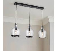 Harper Living 3-Light Pendant Ceiling Light, Matte Black With Bubbles Glass Shades Black One Size