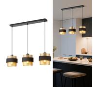 HARPER LIVING 3-Light Pendant Light, Kitchen Island Lighting - Black Fabric & Gold Mesh Metal Shade - Dining Room Lights Ceiling Over Table, 122cm Height Adjustable E27 Bases Hanging Lamp