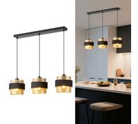 Harper Living 3-Light Pendant Light, Kitchen Island Lighting - Black Fabric & Gold Mesh Metal Shade - Dining Room