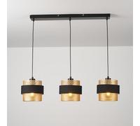 HARPER LIVING 3-Light Pendant Light, Kitchen Island Lighting - Black Fabric & Gold Mesh Metal Shade - Dining Room Lights Ceiling Over Table, 122cm Height Adjustable E27 Bases Hanging Lamp