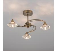 Harper Living 3 Light Semi Flush Ceiling Light Antique Brass Finish Clear Glass Shades In Bronze Bronze One Size