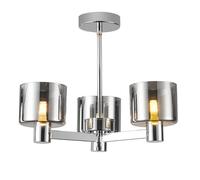 Harper Living 3 Lights Chandeliers Ceiling Light, Chrome Finish Semi Flush Ceiling Lamp With Smoked Glass Shades