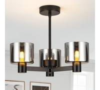 HARPER LIVING 3 Lights Chandeliers Ceiling Light, Matt Black Finish Semi Flush Ceiling Lamp with Smoked Glass Shades, 3xG9 Modern Ceiling Lighting for Living Room Bedroom Kitchen Hallway