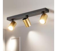 HARPER LIVING 3-Way Adjustable Ceiling Spotlights, GU10 Track Lighting Kit with 350° Rotatable Heads, Matt Black & Gold Finish - Modern Ceiling Lamp for UK Homes, Kitchen, Bedroom, Hallway (45cm)