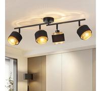 Harper Living 4 Way Ceiling Spotlights, Black & Gold, 4Xe14 40W Max, Rotation Heads, Metal Mesh & Fabric Shade