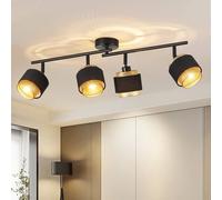 HARPER LIVING 4 Way Ceiling Spotlights, Black & Gold Spot Light Fittings, 4xE14 40W Max, 90°+350° Rotation Heads, Metal Mesh & Fabric Shade Track Lighting Ceiling for Kitchen Living Room Bedroom