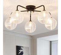 HARPER LIVING 5-Light Modern Ceiling Light, Chandeliers Matt Black Finish with Textured Glass Shades, 5xG9 Bulb Base, 56cm Flush Ceiling Lamps for Living Room Bedroom Kitchen Dining Room