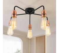 HARPER LIVING 5-Light Semi Flush Ceiling Lights, Chandelier Ceiling Lights Black with Copper Finish, E27/ES, 3x40W Vintage Ceiling Lamp for Living Room Bedroom Kitchen Hallway