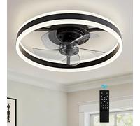 HARPER LIVING 50cm Ceiling Fan with Lights & Remote, 55W 4400LM Dimmable LED 3 Colours Ceiling Fans Light Up and Down, 6 Speeds & Timer Quiet Modern Fan Lamp for Bedroom Living Room Kitchen (Black)