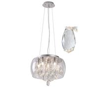 HARPER LIVING 6-Light Crystal Chandelier, Dimmable Semi Flush Ceiling Light with Clear Crystals for Dining Room Bedroom Hallway - Dia 40cm Adjustable Height 43-200cm, G9 Base (No Bulbs)