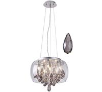Harper Living Led 6 Light Crystal Pendant Light Chrome Finish, Contemporary Design, Smoked Crystals