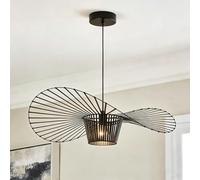 HARPER LIVING 80cm Large Chandelier Black, Handwoven E27 Pendant Light with Hat Shade, Adjustable Height 26-136cm Modern Art Ceiling Lamp for Living Room Kitchen Dining Room Hallway