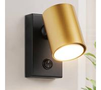 HARPER LIVING Adjustable Wall Spotlight with On/Off Switch, GU10 Rotatable Single Lamp - Matt Black & Gold Wall Light Indoor for UK Bedrooms, Hallways, Home, Offices (6x11cm)