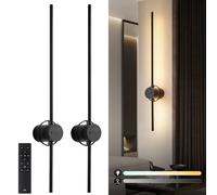 HARPER LIVING Battery Operated Wall Lights - USB Rechargeable Wall Lamp with Remote & Touch Control - Dimmable LED Cordless Wall Sconces Light - 80cm Black 360° Free Rotation, 2 Pack