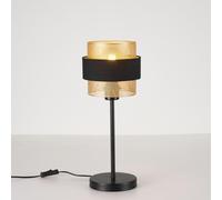HARPER LIVING Black & Gold Table Lamp, Fabric & Metal Mesh Two-Layer Shade Desk Lamp, 40W E27 Cap Type Vintage Bedside Lights for Bedroom, Living Room, Office