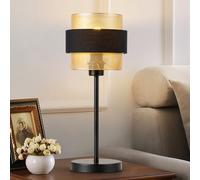 HARPER LIVING Black & Gold Table Lamp, Fabric & Metal Mesh Two-Layer Shade Desk Lamp, 40W E27 Cap Type Vintage Bedside Lights for Bedroom, Living Room, Office