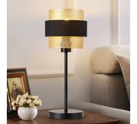 HARPER LIVING Black & Gold Table Lamp, Fabric & Metal Mesh Two-Layer Shade Desk Lamp, 40W E27 Cap Type Vintage Bedside Lights for Bedroom, Living Room, Office