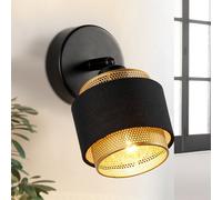 HARPER LIVING Black & Gold Wall Light, Modern Wall Lamp Indoor E14 Socket, 90°+350° Rotatable, Metal Mesh & Fabric Shade, Adjustable Wall Sconce Lights for Living Room, Bedroom, Hallway