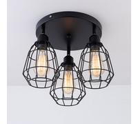Harper Living Caged Ceiling Light, 3 Lights E27 Cap, Black Vintage Finish, Led Compatible