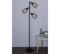 HARPER LIVING Floor Lamp, Standing Lamp with Caged Lampshade Black, Industrial Metal Floor Standing Light, Free Tall Floor Lamp for Living Room, Bedroom, Office, 3xE27 Bulbs (Not Included)