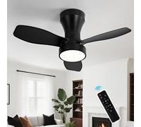 HARPER LIVING Ceiling Fan Light with Remote, 40W 2100LM LED Dimmable Fan Lamp, 3 Colours, 3 Speeds & 2 Timers, Detachable Compact Fan Light Ceiling for Bedroom Living Room Home Office, Black