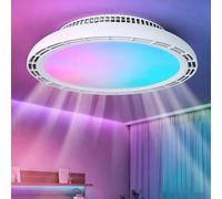 HARPER LIVING Ceiling Fan with Lights & Remote, RGB 3CCT Bladeless Silent | Low-profile Light with Fan Dimmable Colour Changing, 3 Speeds & 2/4h Timer Fan Lights Ceiling for Bedroom Office Kitchen