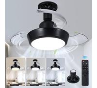 HARPER LIVING Small Ceiling Fans with Lights & Remote, E27 Screw in Fan Lamp with 3 Retractable Blades, 30W 1400LM Dimmable & 3CCT LED Ceiling Fan Light Bulb Ideal for Small Rooms, Black