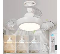 HARPER LIVING Small Ceiling Fans with Lights & Remote, E27 Screw in Fan Light with 3 Retractable Blades, 30W 1400LM Dimmable & 3CCT LED Ceiling Fan Light Bulb for Bedroom Living Room Kitchen, White