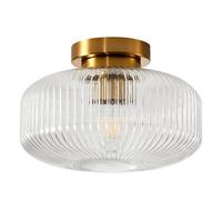 HARPER LIVING Ceiling Light Brass Finish, 27cm Vintage Ceiling Lamp with Textured Glass Shade, E27 Socket IP44 Flush Mount Lighting Fixture for Kitchen Bathroom Hallway Bedroom Living Room