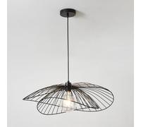 Harper Living Contemporary Medium Black Pendant Ceiling Light. Twin Shades Made With Curved Metal Threads, 65Cm Diameter. Adjustable Height
