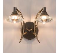 Harper Living Double Wall Light And Sconce, Antique Brass Finish, Clear Glass Shades, G9 Bulb Cap