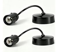 HARPER LIVING E27 Ceiling Pendant Light Fitting Set of 2, 6 Inch (150mm) Black Plastic Lamp Holder, DIY Pendant Light Kit for Kitchen Island Living Room Bedroom Dining Room, Indoor Lighting Fixture