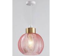 HARPER LIVING Pink Glass Lampshade, Pendant Light Easy Fit Shade, Lovely Pink Glass Ceiling Pendant Light Shade with Antique Gold Top, Elegant Lamp Shades, 21cm Diameter (Pink)