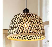 HARPER LIVING Easy Fit Pendant Light Shade, Handwoven Bamboo Shade with Reducer Ring, Black & Natural Colour, 28cm E27/B22 Ceiling Light Cover for Bedroom Living Room Dining Room Hallway