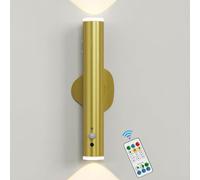 HARPER LIVING Gold Battery Operated Wall Light with Motion Sensor, LED Wall Light Adjustable 3 Colours & Dimmable Flashlight, Cordless Rechargeable Wall Lamp for Bedside Hallway Power Cut, (Single)