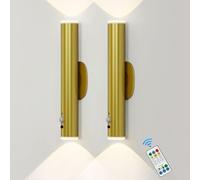 HARPER LIVING Gold Battery Operated Wall Lights with Motion Sensor, Rechargeable Wall Lamp Indoor, Dimmable & 3 Colours, LED Wall Sconce Lights for Living Room Bedroom Hallway Power Cut, (Set of 2)