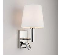 HARPER LIVING Indoor Wall Light with LED Reading Light, Wall Sconce Lights with USB Port and On/Off Switch, E27/ES Bedroom Wall Lamp, Polished Chrome Finish, Fabric Square Shade