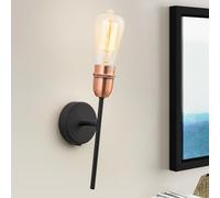 HARPER LIVING Industrial Wall Light, E27 Vintage Metal Wall Lamp with On/Off Switch, Black andCopper Finish, Indoor Wall Sconce Lights for Bedroom Living Room Hallway Corridor