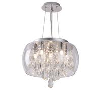 Harper Living Led 6 Light Crystal Pendant Light Chrome Finish, Contemporary Design, Adjustable Height