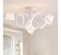 Harper Living Led Chandelier Ceiling Light, Large Semi Flush Mount Ceiling Lamp With 3 Fabric Shades In White White One Size