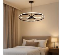 Harper Living Led Pendant Light Black, Dimmable Modern Ceiling Fixture, Adjustable Height, 3 Rings Contemporary Design