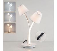 LED Table Lamp, Bedside Table Light with 2 Vintage Lampshades Harper Living White One Size