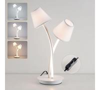 LED Table Lamp, Bedside Table Light with 2 Vintage Lampshades Harper Living White One Size