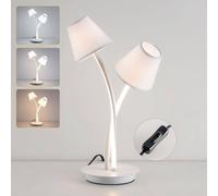 Harper Living Led Table Lamp, Bedside Table Light With 2 Vintage Lampshades In White White One Size