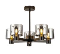 HARPER LIVING Modern 5 Lights Chandeliers Ceiling Light, Semi Flush Ceiling Lamp with Smoked Glass Shades, Matt Black Finish, 5xG9 Ceiling Lighting for Living Room Bedroom Dining Room Hallway